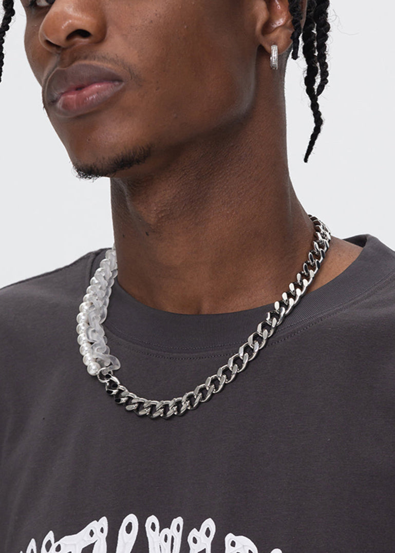 ASYMMETRIC PEARL & CHAIN NECKLACE UWDES4468