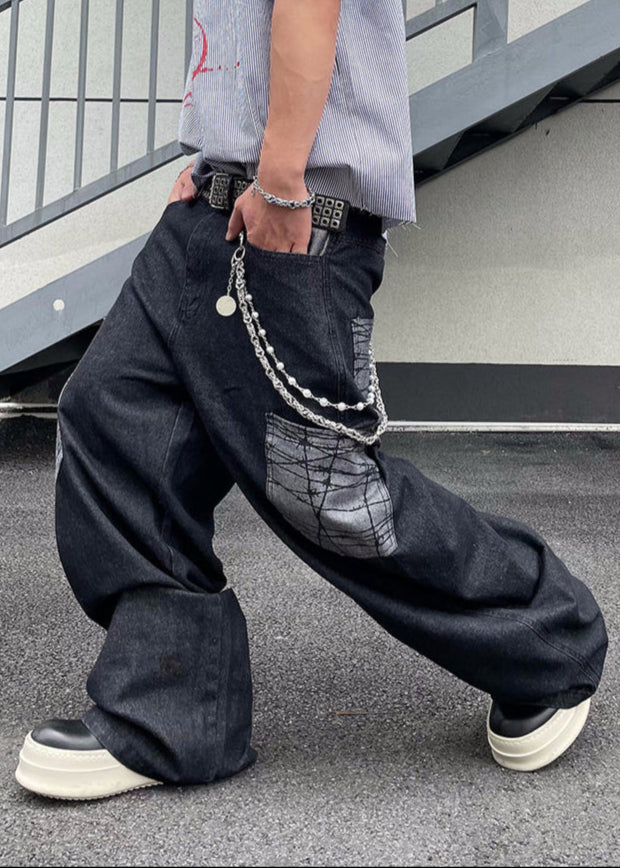 PATCH POCKET WIDE DENIM PANTS DFDES4481 – Deuku