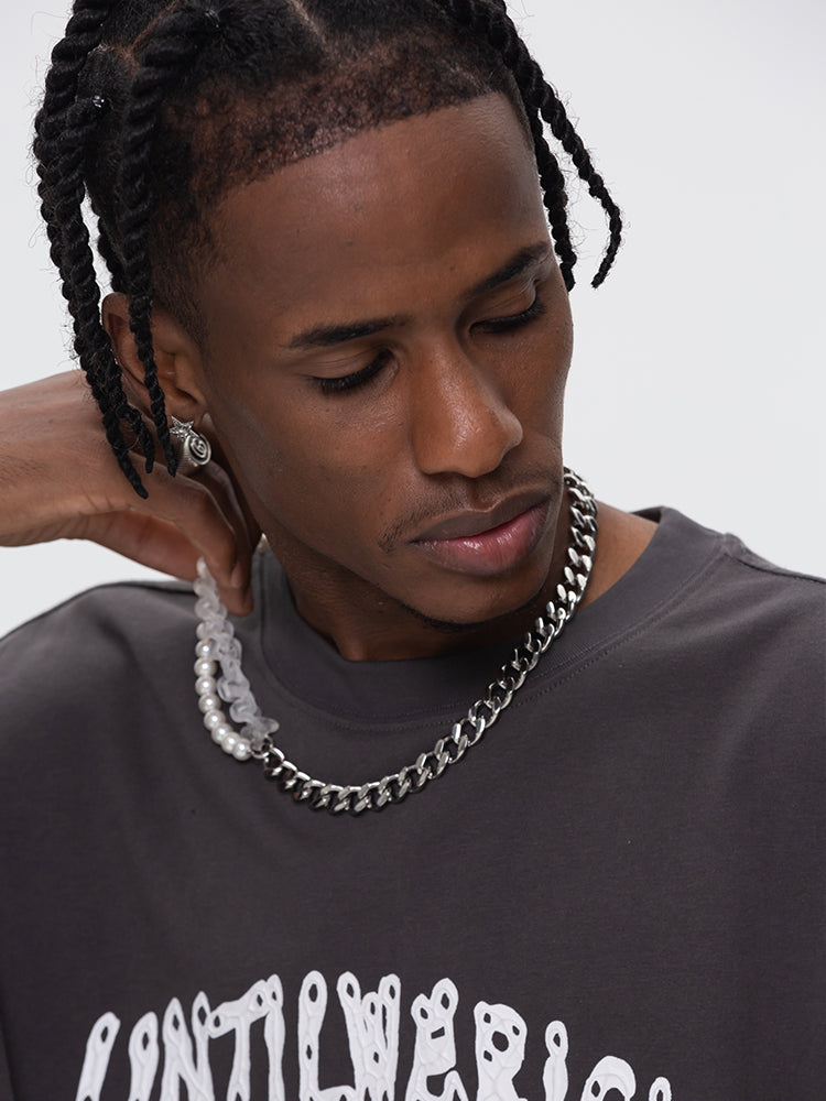 ASYMMETRIC PEARL & CHAIN NECKLACE UWDES4468