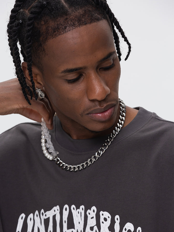 ASYMMETRIC PEARL & CHAIN NECKLACE UWDES4468