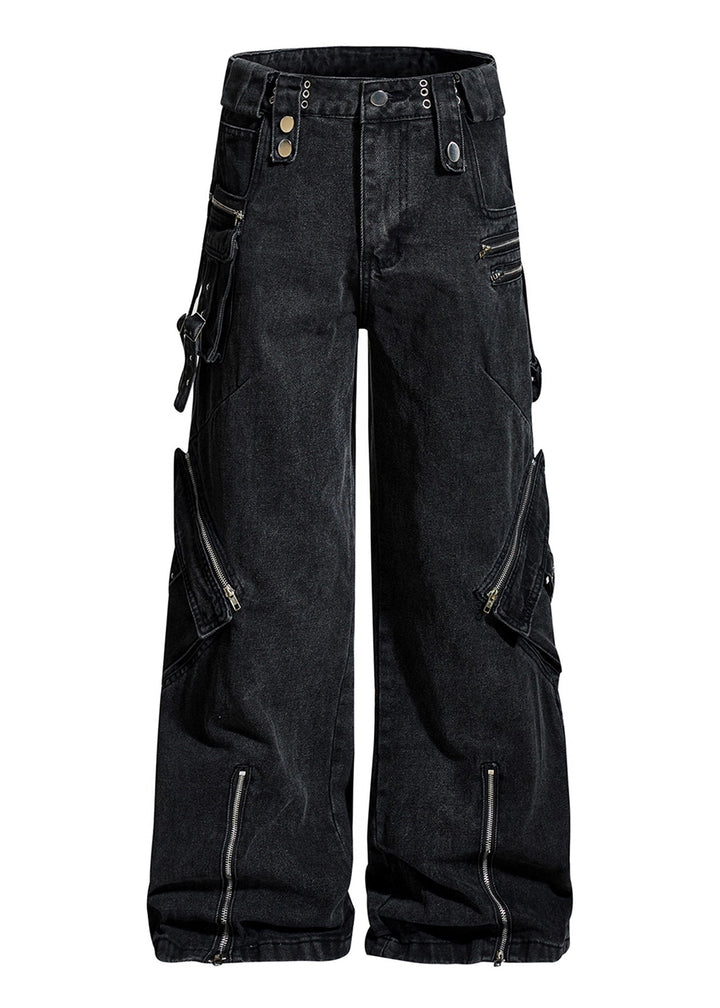 ZIP DESIGHNED DENIM CARGO PANTS DFDES4490