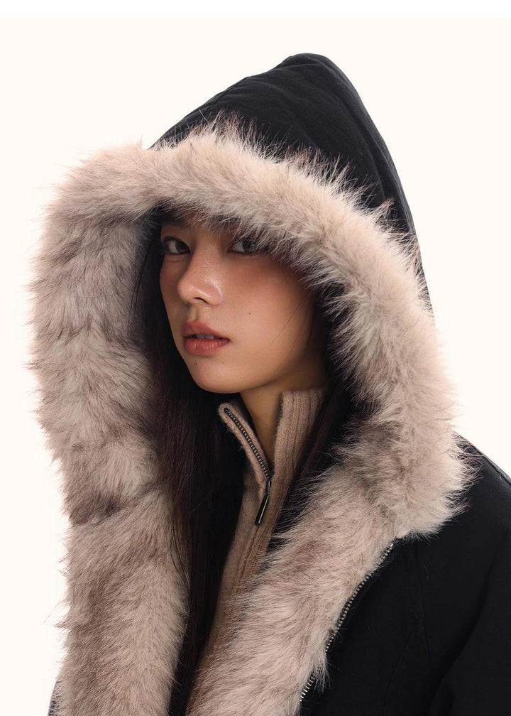 FUR LINED HOODED SHORT JACKET BEDES4540