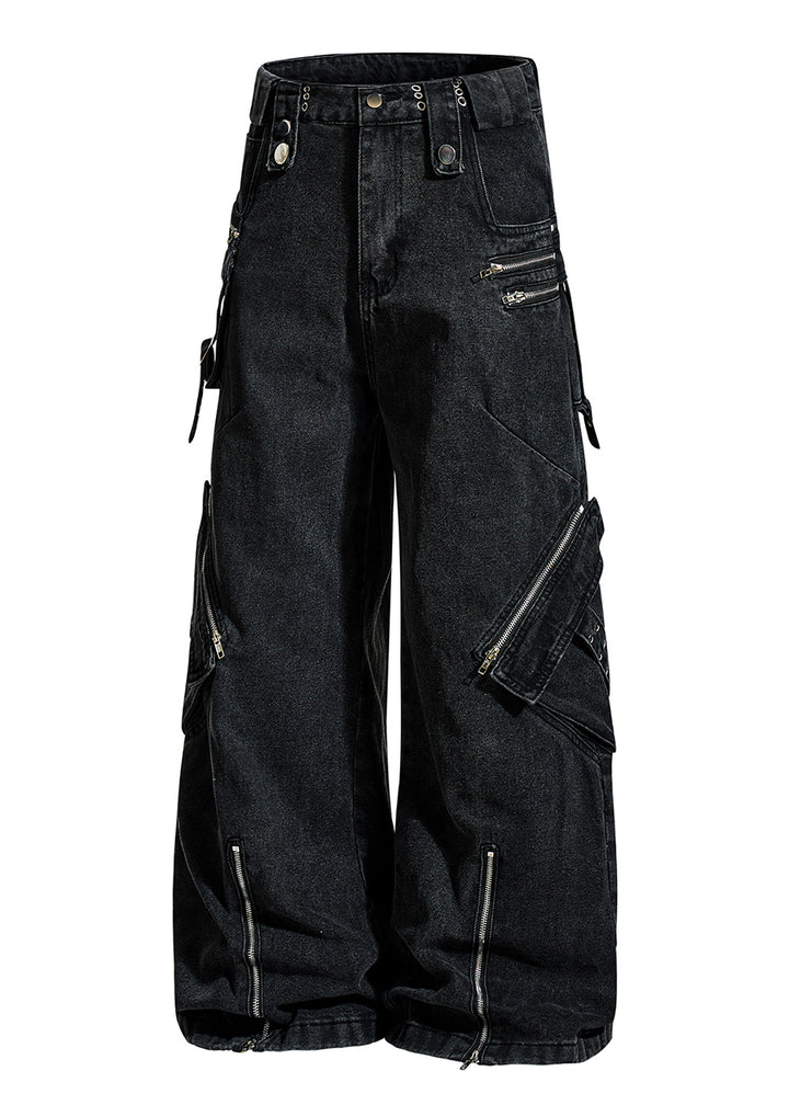 ZIP DESIGHNED DENIM CARGO PANTS DFDES4490