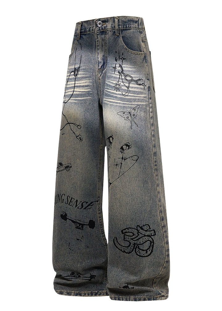 GRAFFITI WIDE LEG DENIM PANTS AEDES4573