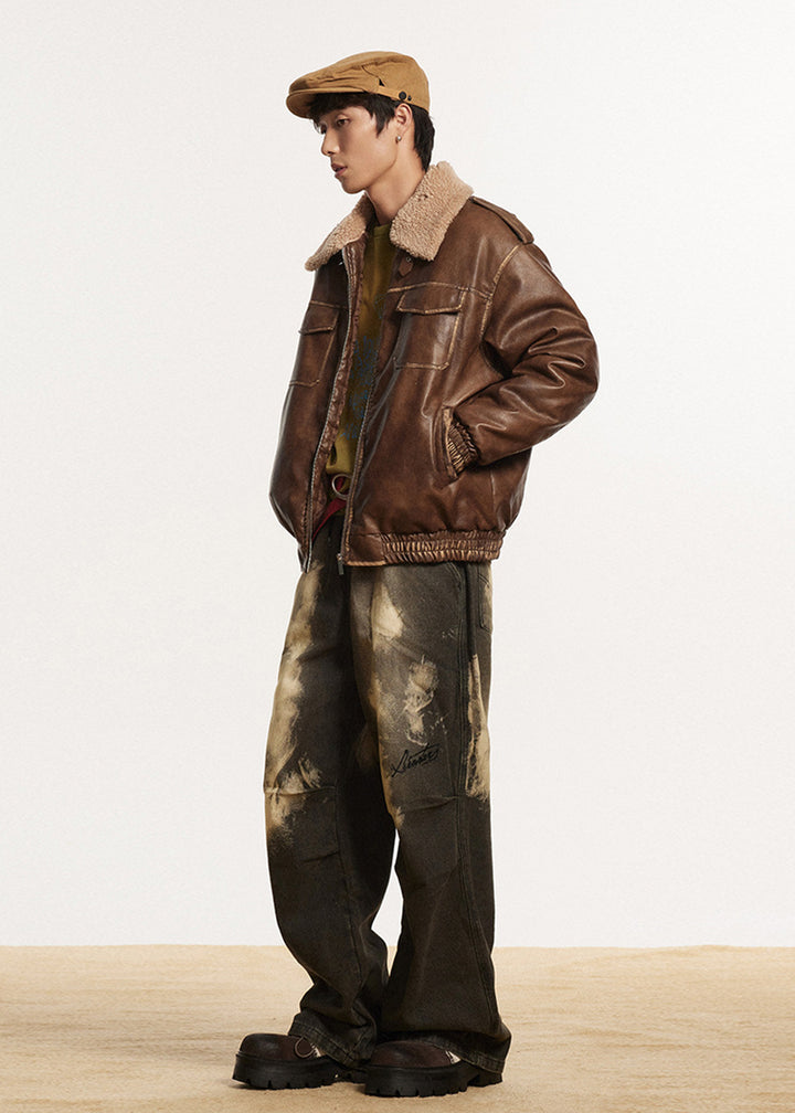 BOA COLLAR LEATHER JACKET BEDES4524