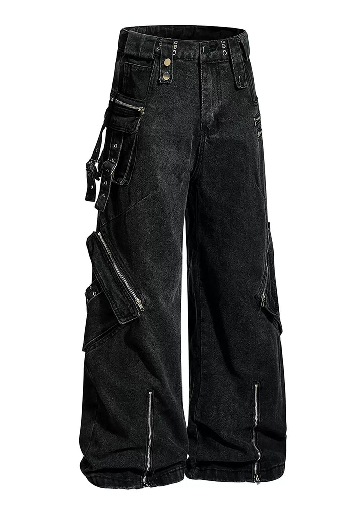 ZIP DESIGHNED DENIM CARGO PANTS DFDES4490