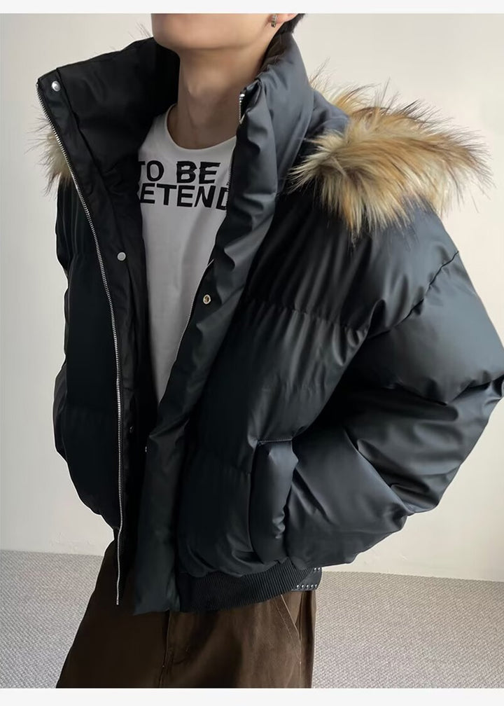 FUR HOODED PUFF SHORT JACKET BEDES4541