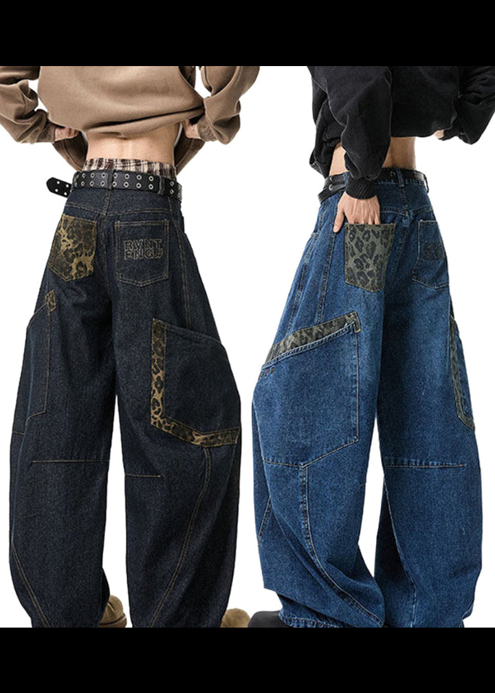 LEOPARD PATCH WIDE CURVE DENIM PANTS AEDES4593