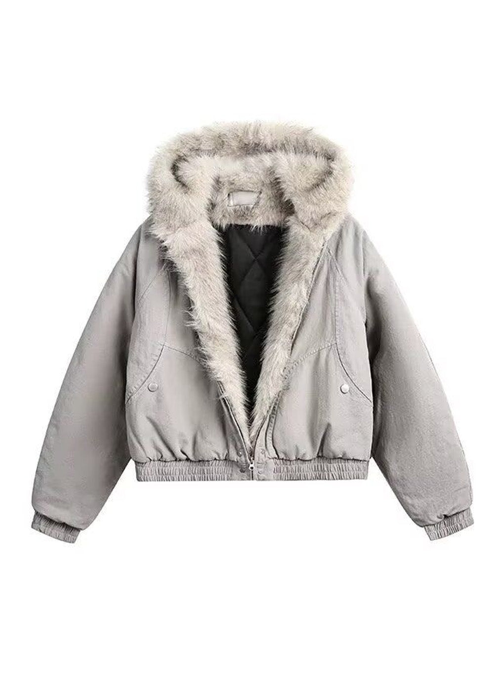 FUR LINED HOODED SHORT JACKET BEDES4540