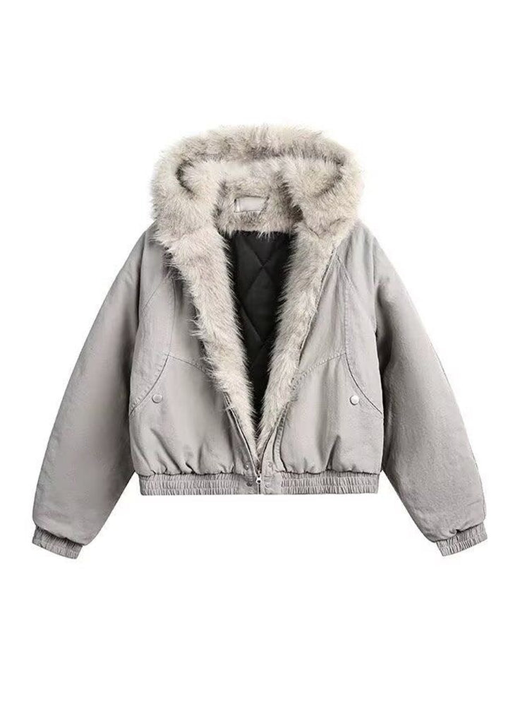 FUR LINED HOODED SHORT JACKET BEDES4540