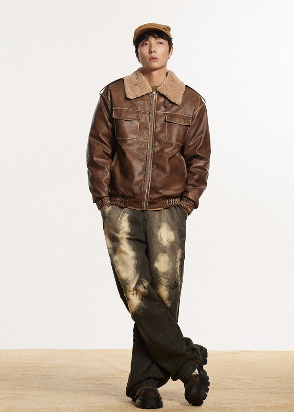 BOA COLLAR LEATHER JACKET BEDES4524