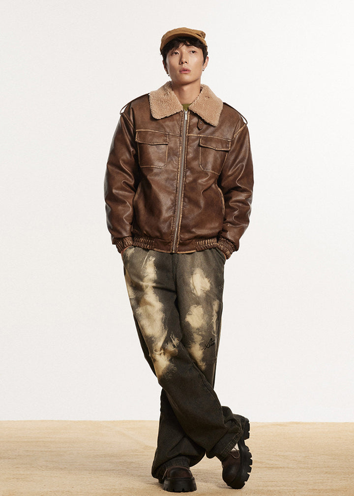 BOA COLLAR LEATHER JACKET BEDES4524