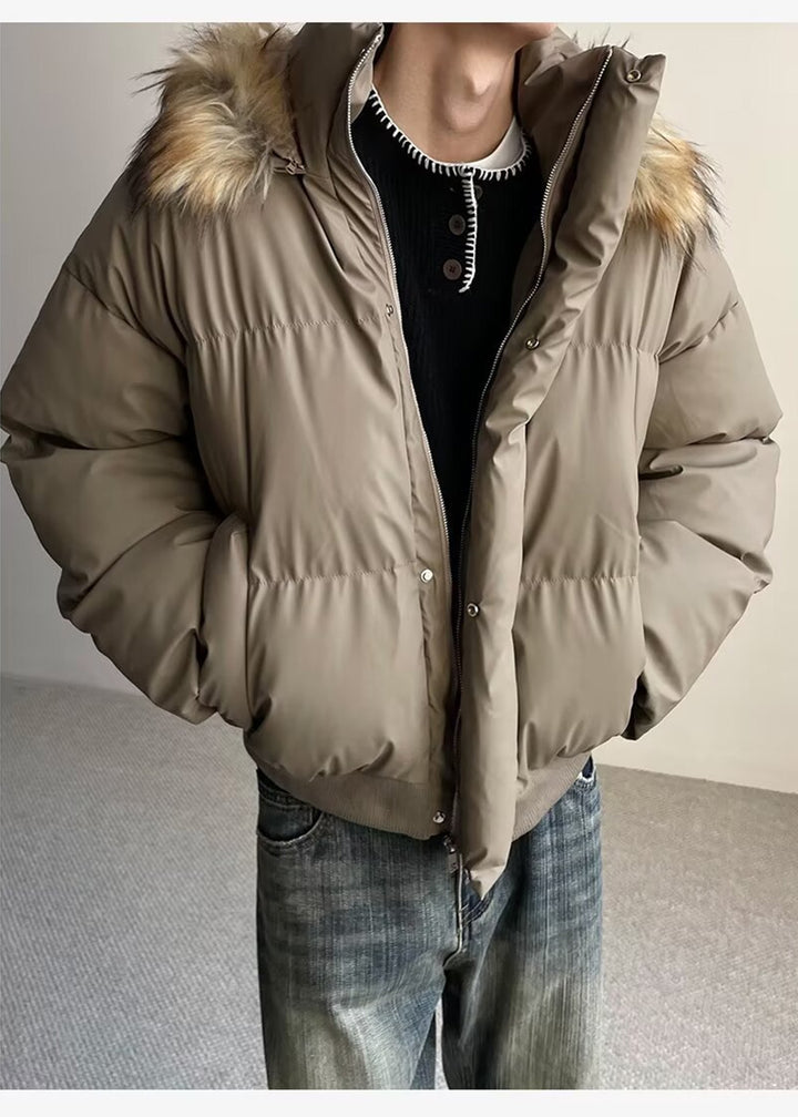 FUR HOODED PUFF SHORT JACKET BEDES4541