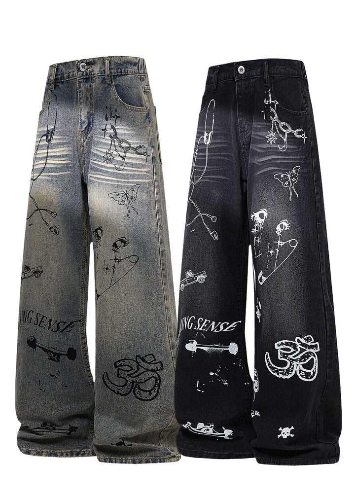 GRAFFITI WIDE LEG DENIM PANTS AEDES4573