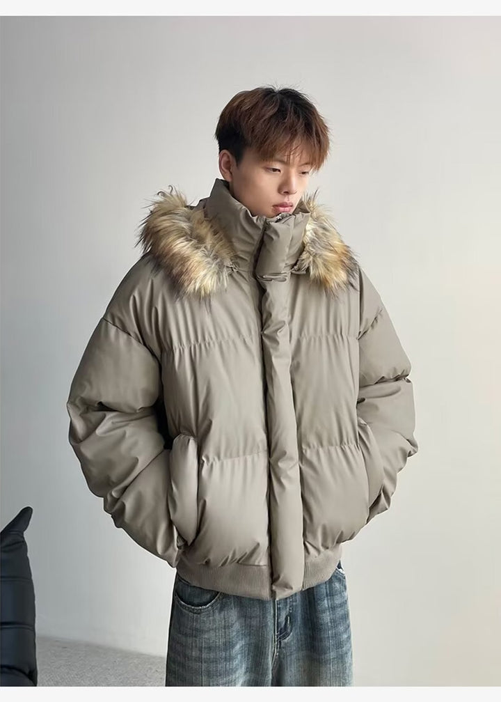 FUR HOODED PUFF SHORT JACKET BEDES4541