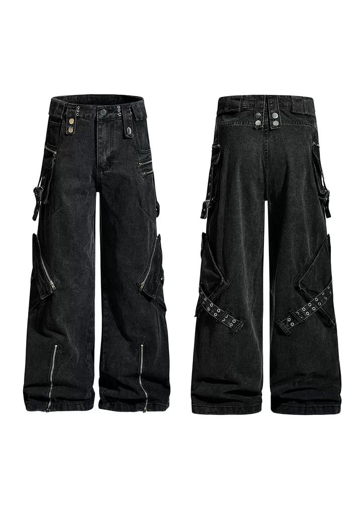 ZIP DESIGHNED DENIM CARGO PANTS DFDES4490