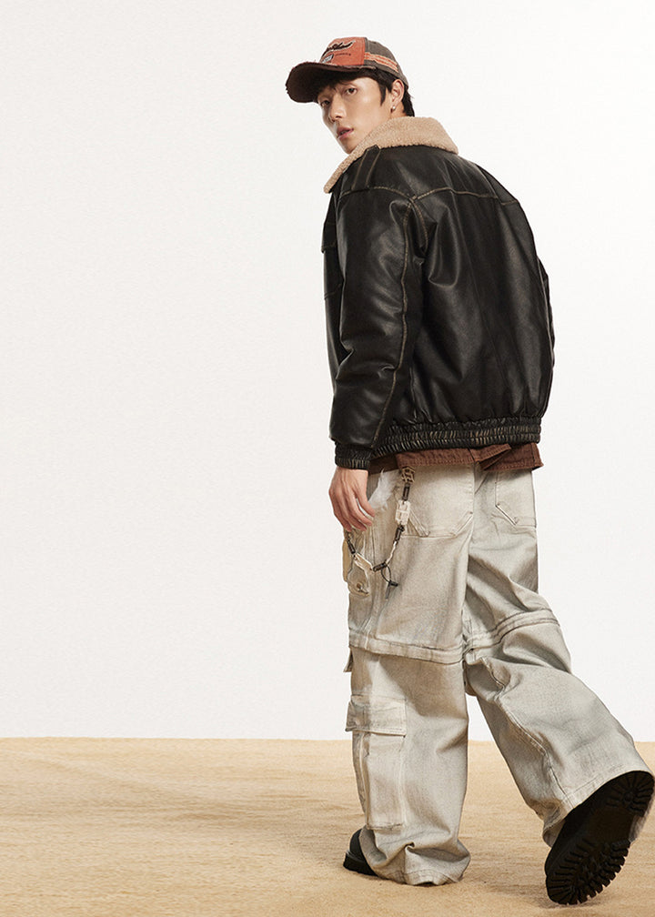 BOA COLLAR LEATHER JACKET BEDES4524