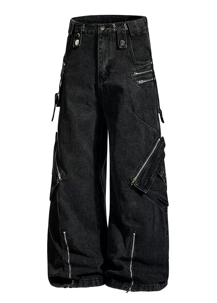ZIP DESIGHNED DENIM CARGO PANTS DFDES4490