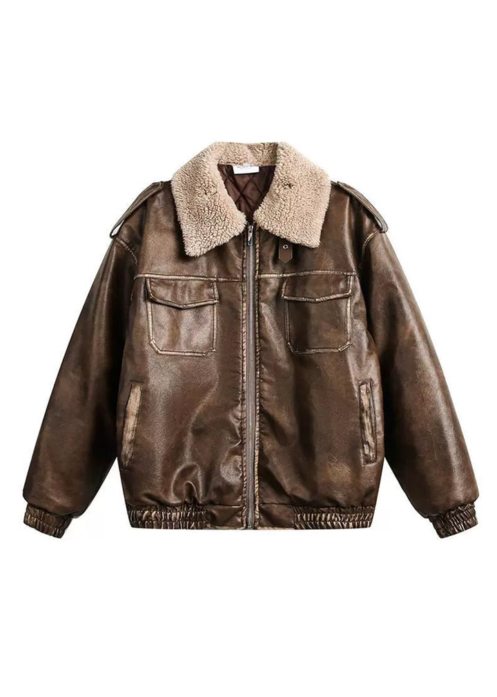 BOA COLLAR LEATHER JACKET BEDES4524