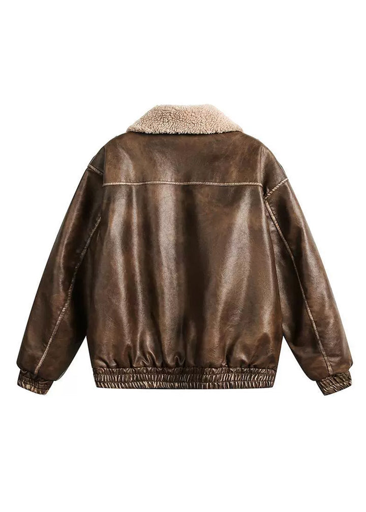 BOA COLLAR LEATHER JACKET BEDES4524