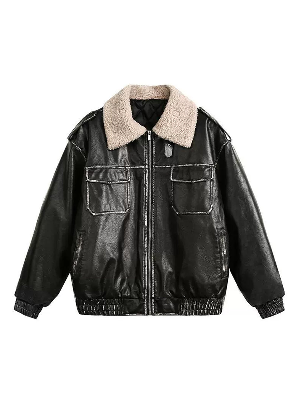 BOA COLLAR LEATHER JACKET BEDES4524