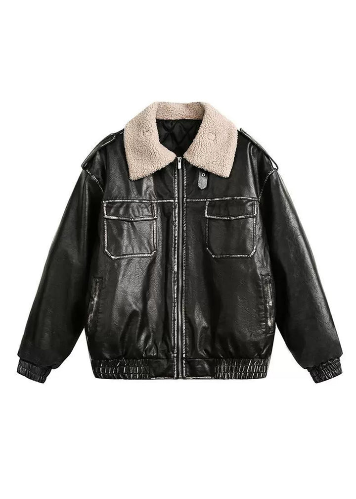 BOA COLLAR LEATHER JACKET BEDES4524