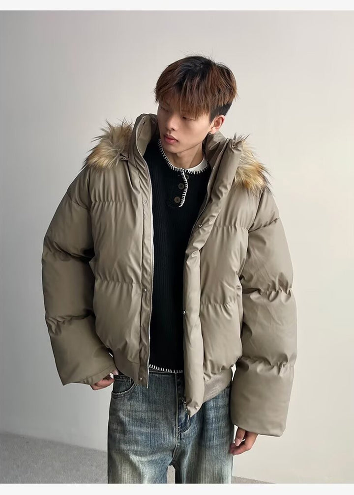 FUR HOODED PUFF SHORT JACKET BEDES4541