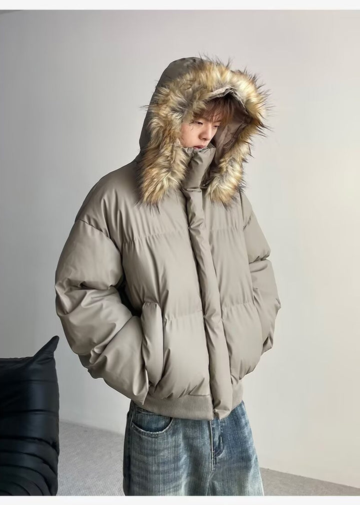 FUR HOODED PUFF SHORT JACKET BEDES4541