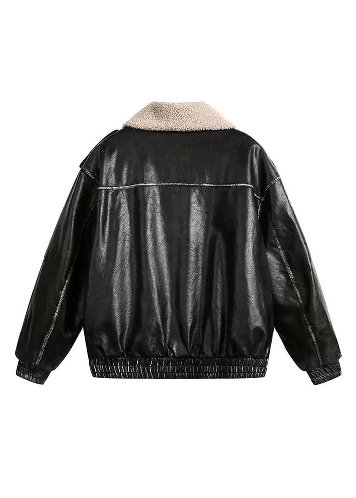 BOA COLLAR LEATHER JACKET BEDES4524