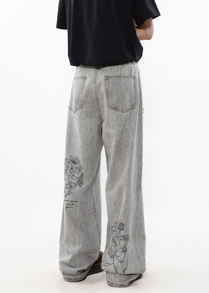 EMBROIDERY FLOWER LOOSE DENIM AEDES4562 - Deuku