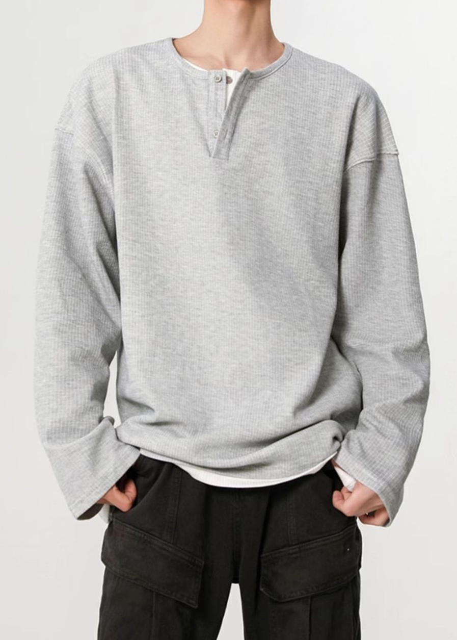 LAYERED WAFFLE HENLEY T-SHIRT BEDES4639