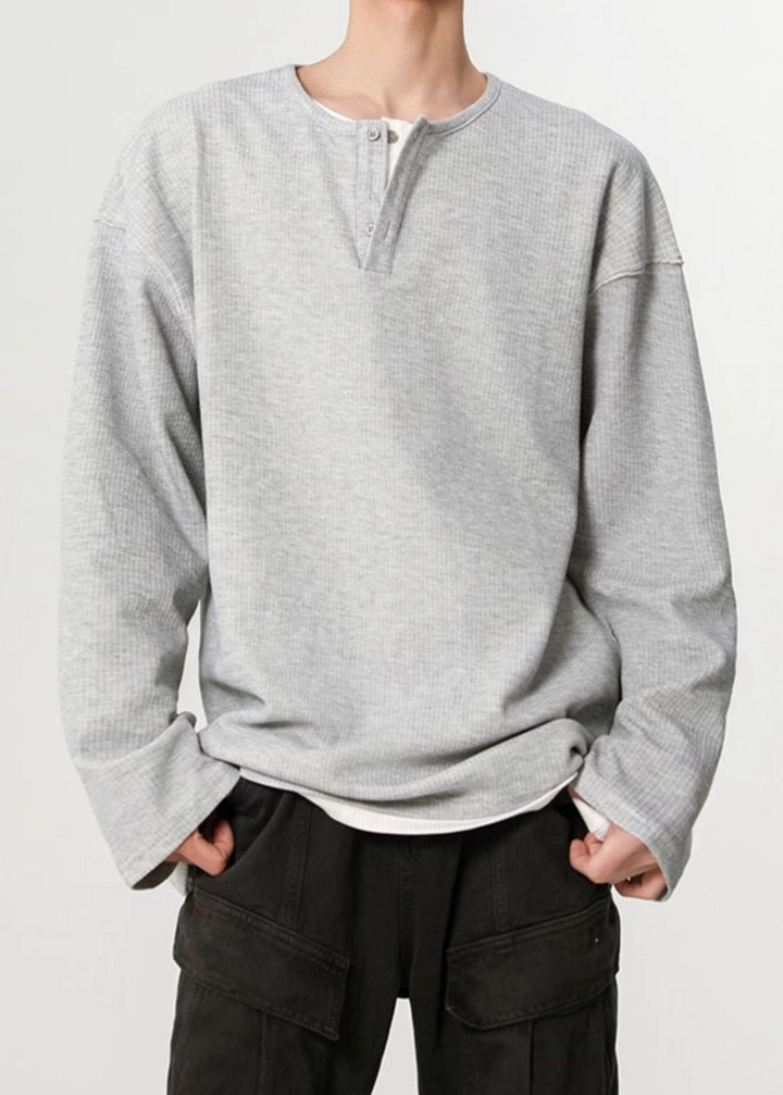 LAYERED WAFFLE HENLEY T-SHIRT BEDES4639