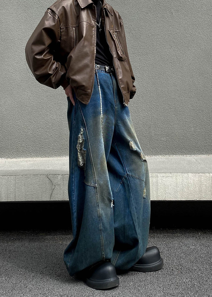 FADE DAMAGED WIDE BAGGY DENIM AEDES4566 - Deuku