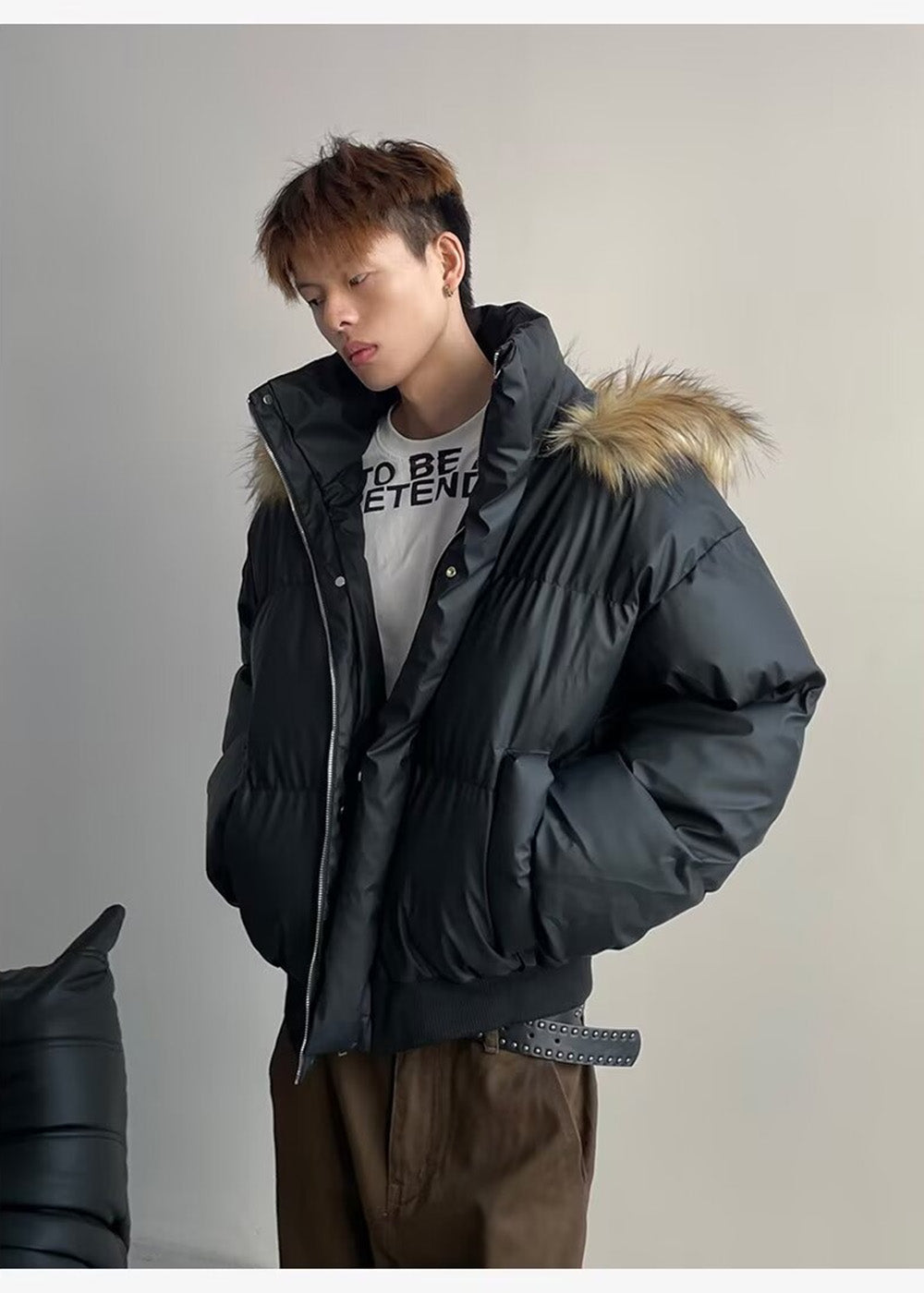 FUR HOODED PUFF SHORT JACKET BEDES4541