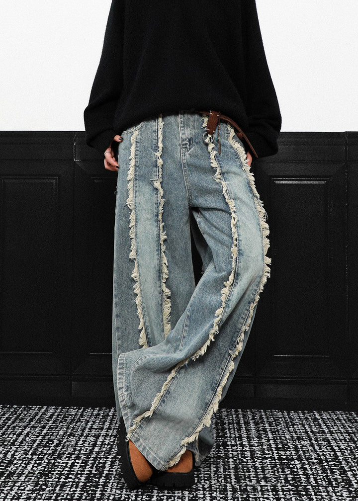 FRINGE STRIPE WIDE DENIM PANTS AEDES4580
