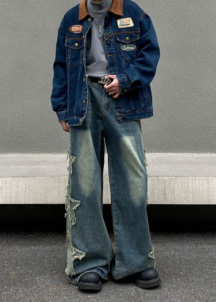 STAR PATCHED WIDE DENIM PANTS AEDES4556