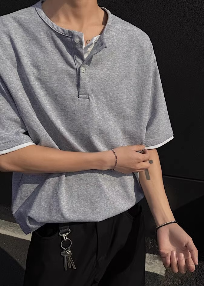 LAYERED HENLEY NECK T-SHIRT BEDES4720