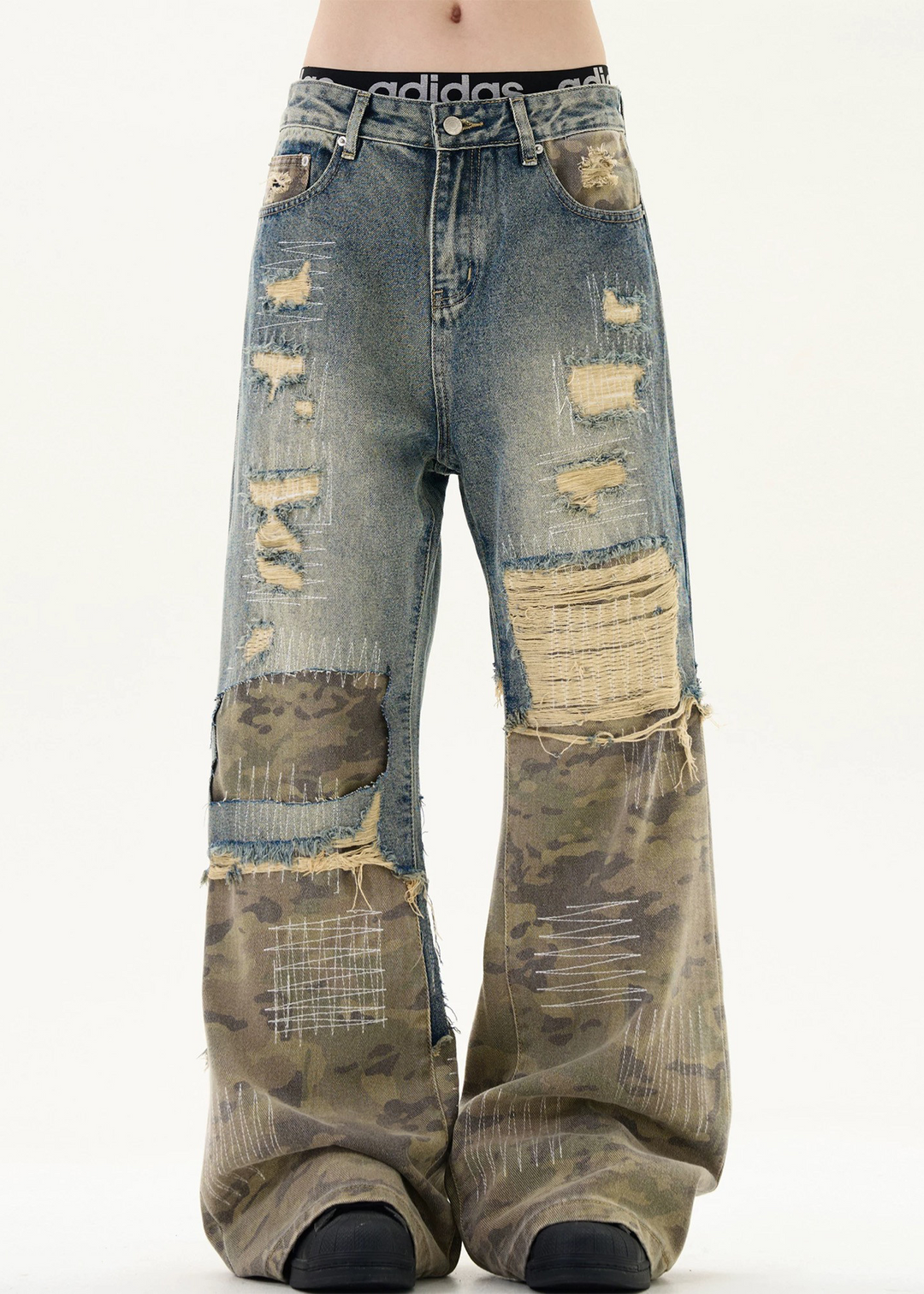 DAMAGED CAMOUFLAGE DENIM PANTS AEDES4597