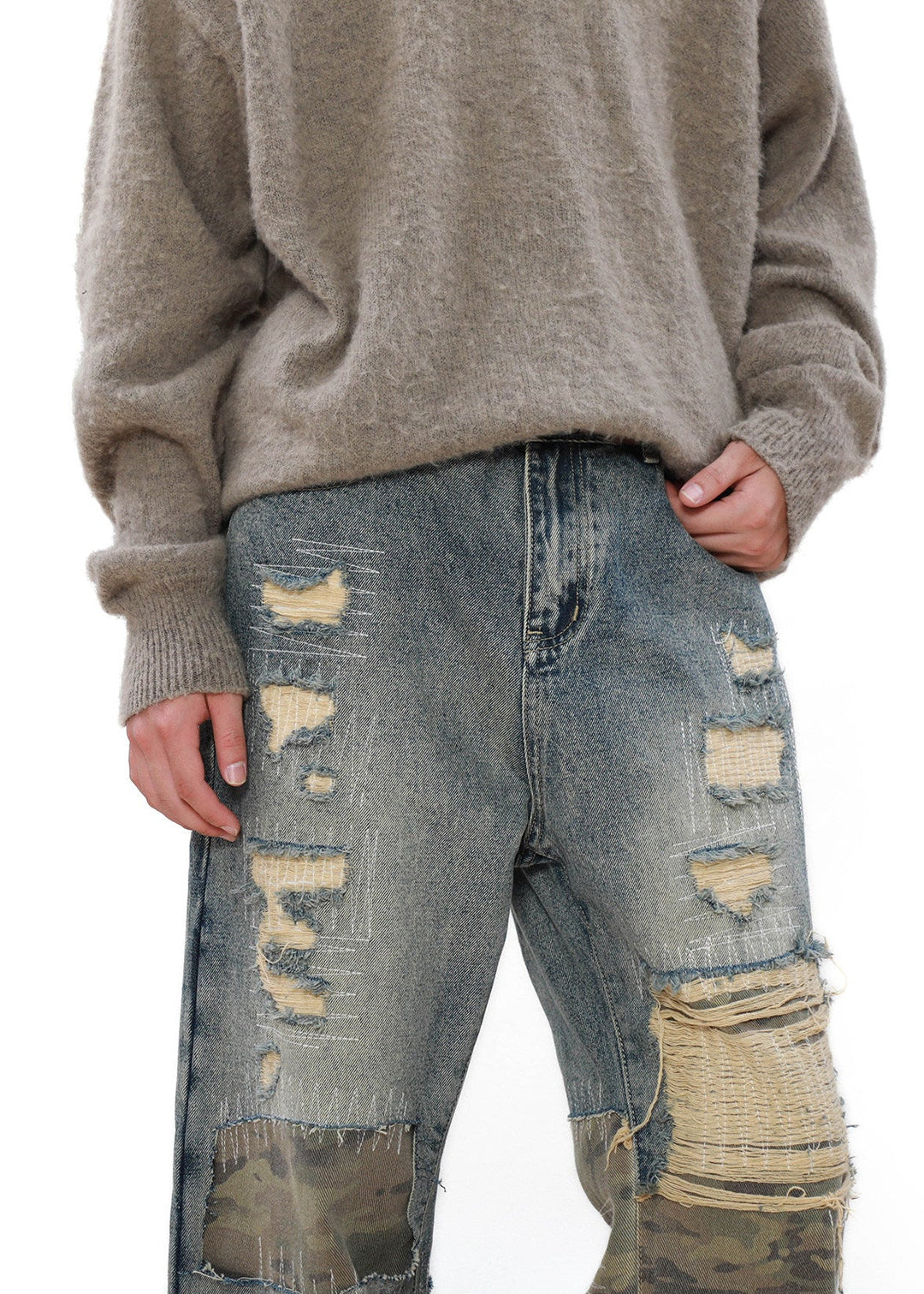 DAMAGED CAMOUFLAGE DENIM PANTS AEDES4597