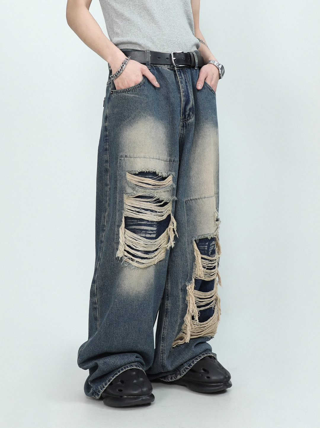 DAMAGED WIDE DENIM PANTS MEDES4372