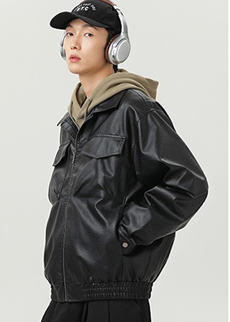 UTILITY POCKET LEATHER JACKET BEDES4521