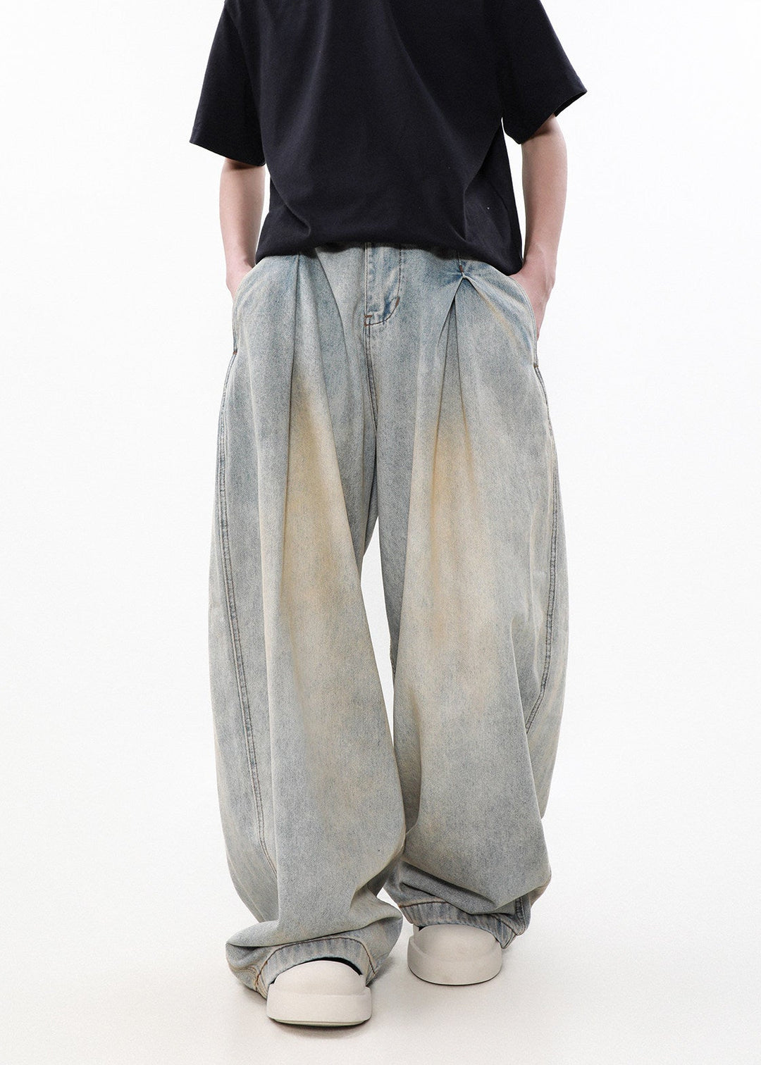 WIDE TUCK WIDE DENIM BAGGY PANTS AEDES4561 - Deuku