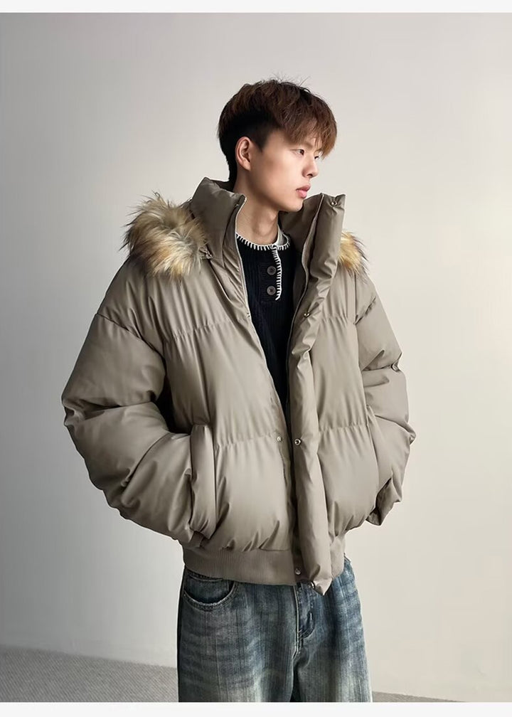 FUR HOODED PUFF SHORT JACKET BEDES4541