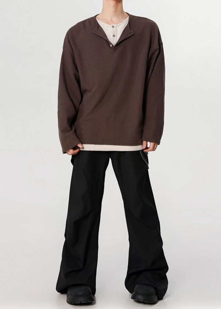 LAYERED WAFFLE HENLEY T-SHIRT BEDES4639