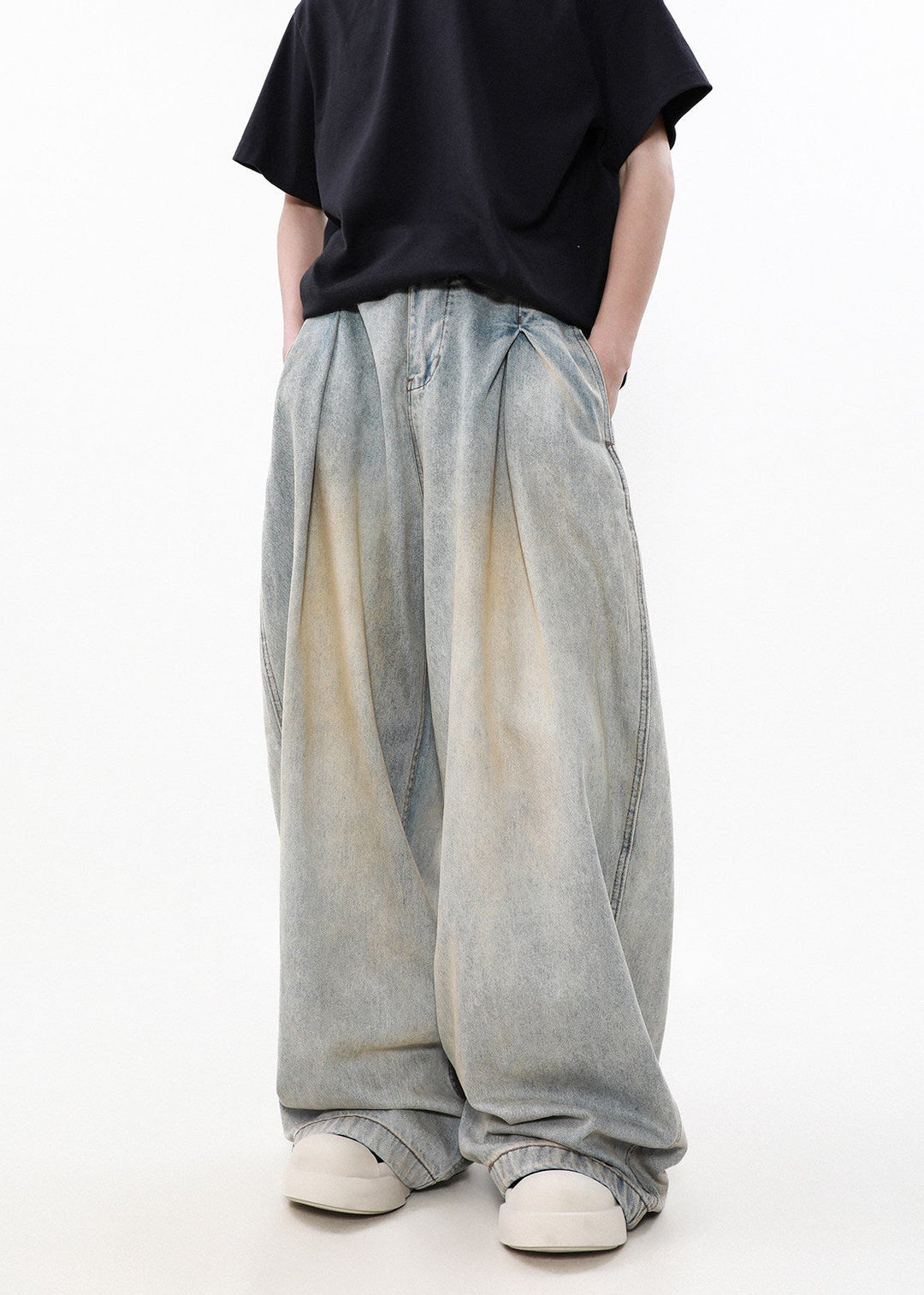 WIDE TUCK WIDE DENIM BAGGY PANTS AEDES4561 - Deuku