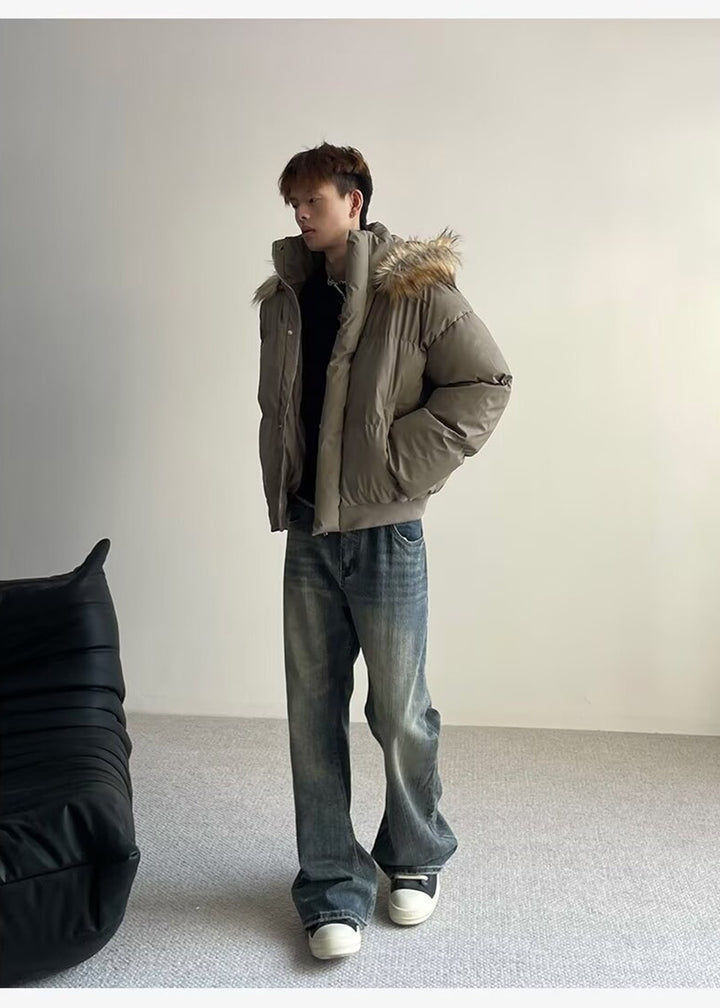 FUR HOODED PUFF SHORT JACKET BEDES4541