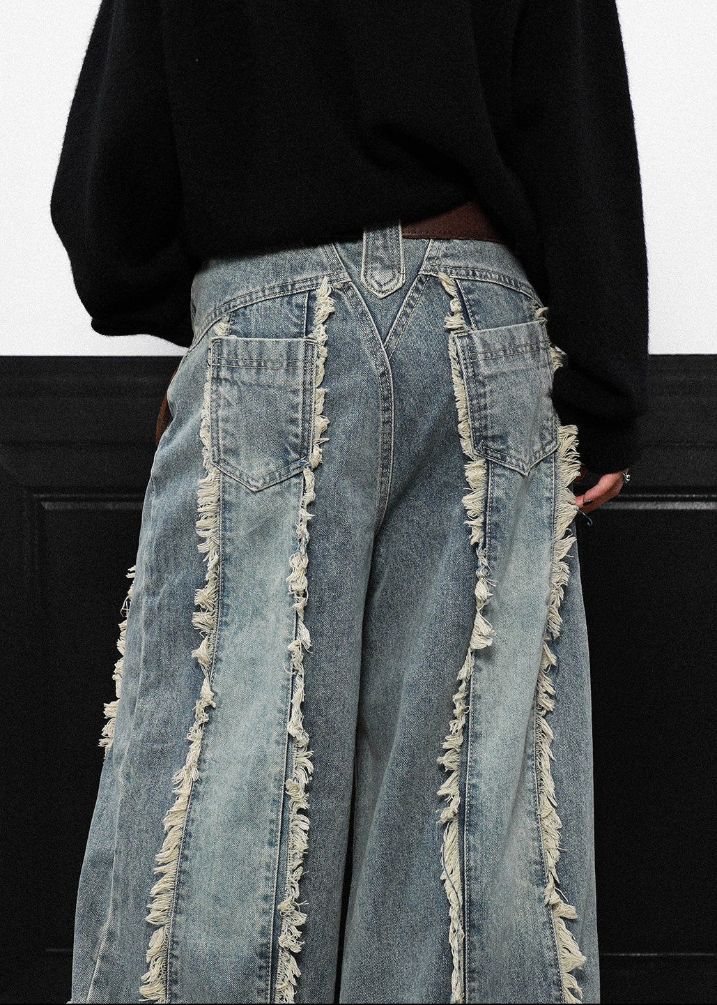 FRINGE STRIPE WIDE DENIM PANTS AEDES4580