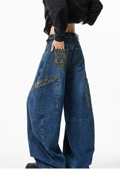 LEOPARD PATCH WIDE CURVE DENIM PANTS AEDES4593