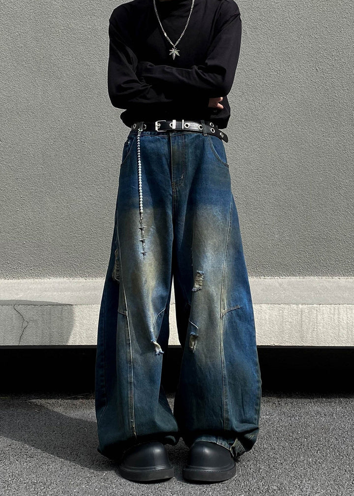 FADE DAMAGED WIDE BAGGY DENIM AEDES4566 - Deuku