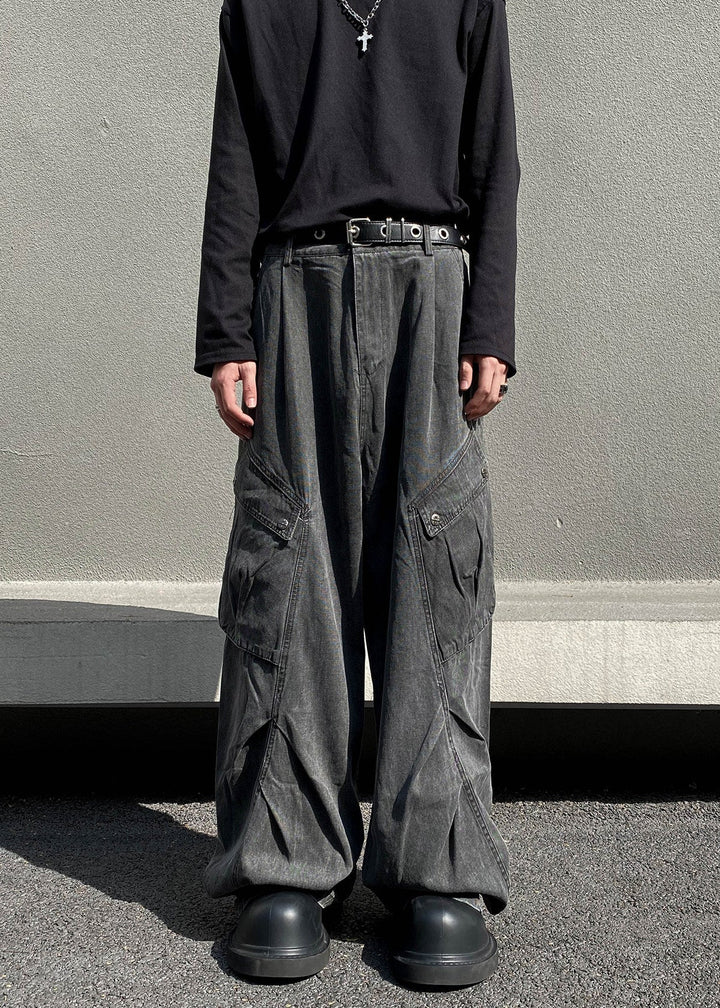 WASHED WIDE CARGO PANTS AEDES4565 - Deuku